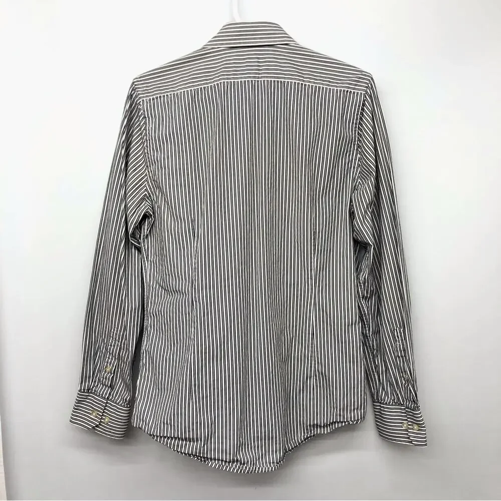 Men's Express Extra Slim Fit Black White Stripe Long Sleeve Button Front Shirt